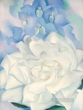 monochrome black white Painting - White Rose with Larkspur No2 Georgia Okeeffe floral decoration